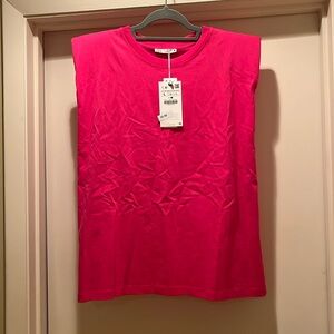 Zara PINK padded shoulder tank NWT large